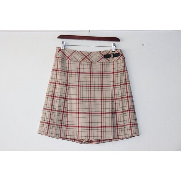 St. John Sport Women Size 4 Small Beige Red Skort Plaid Pleated Mini Skirt Skort - Picture 1 of 7